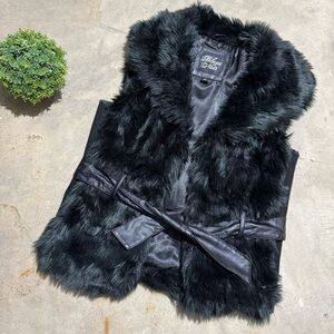 Blanc Noir Faux Fur Vest Size M Faux Leather Mob Wife Black Vamp Gothic Winter